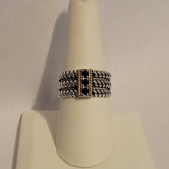 **SOLD**Sterling Silver w/14k Y Gold & 3 Sapphires sz 7.5 NEW w/Gift Box - Picture 1 of 8